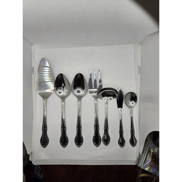 Columbia Beaded Handle Stainless Steel Flatware Complete Serving Set 7 pcs. - Picture 3 of 15